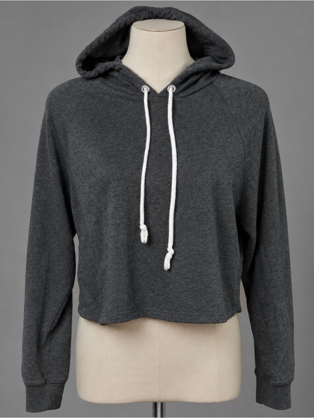 Divided by H&M Gray Cropped Hoodie Sweatshirt Drawstring Casual Top M